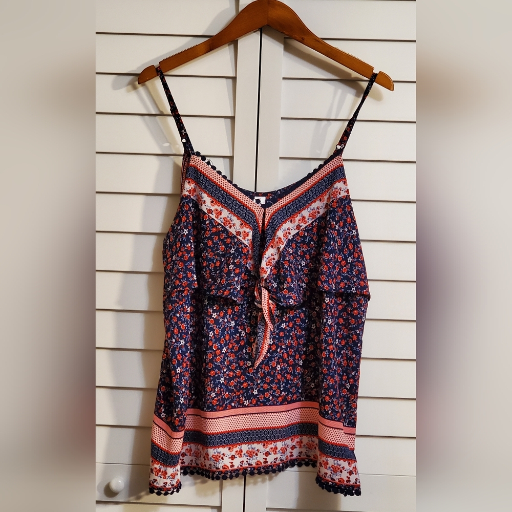 No Boundaries Red, White & Blue Floral Adjustable Spaghetti Strap T…